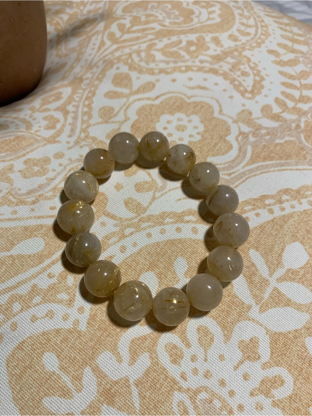 Gold-Accented Beige Beaded Stretch Bracelet - Unbranded